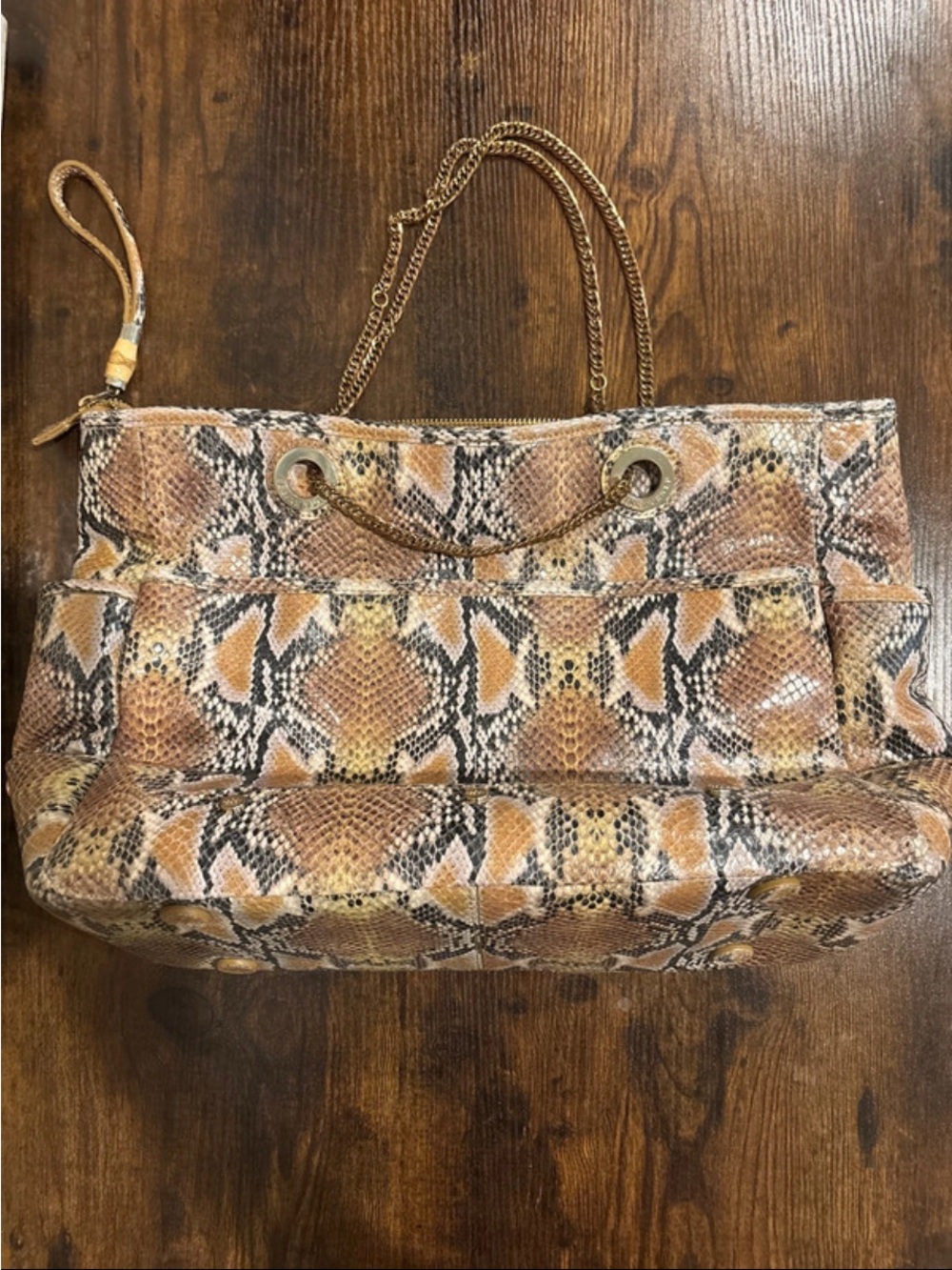 Elaine Turner Snake-Print Shoulder Tote in Brown and Tan